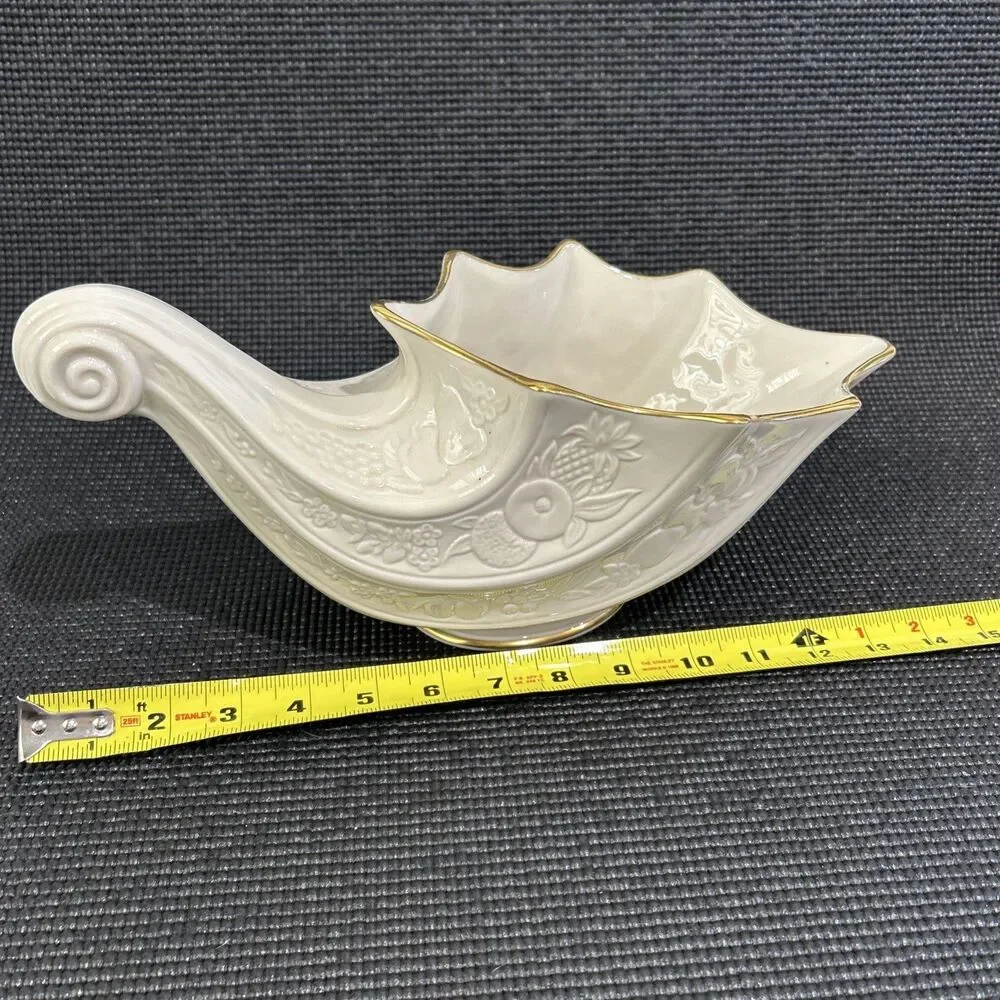 Vintage Lenox Fruits of Life Cornucopia Dish Ivory Gold Trim